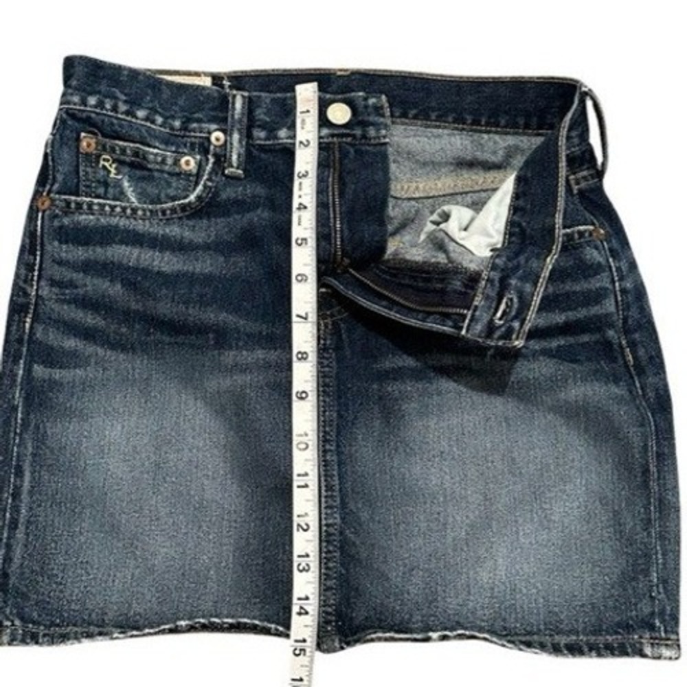 Polo Ralph Lauren Denim Skirt Blue Wash Distressed Raw Hem 90's Women's Size 4 - Picture 7 of 8